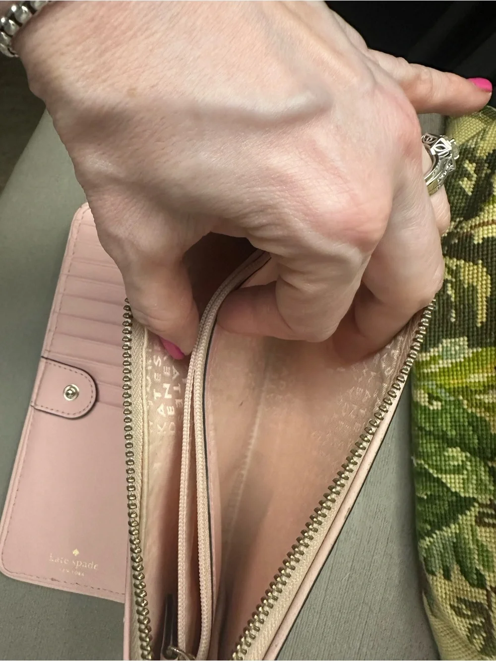 Kate Spade New York Blush Pink Pebbled Leather Zip Around Wallet WristletClassic